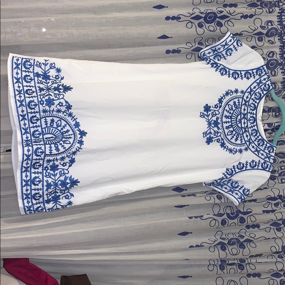 white & blue detail dress